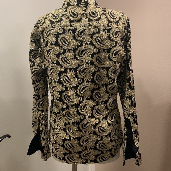 BARABAS Women’s Button Down Shirt Gold Paisley Embroidered Size S - Picture 6 of 10
